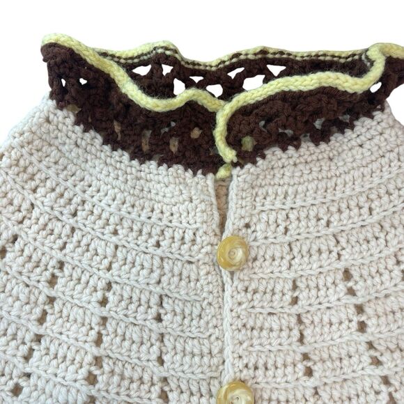 Vintage 1970s Boho Hand Knit Crochet Shawl Cape Hippie Grandma Core - Picture 2 of 16